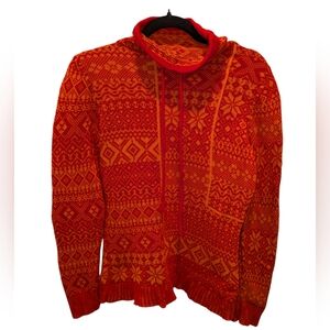 Woolrich Women's Nordic Fair Isle Turtle Neck Sweater S Red Orange 100% Cotton